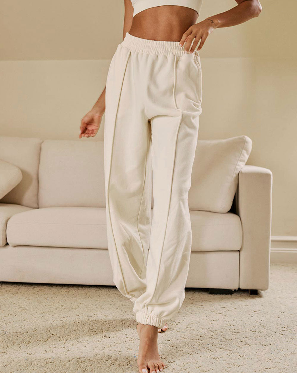 Cotton-Jersey Essential Joggers - Ivory, M image