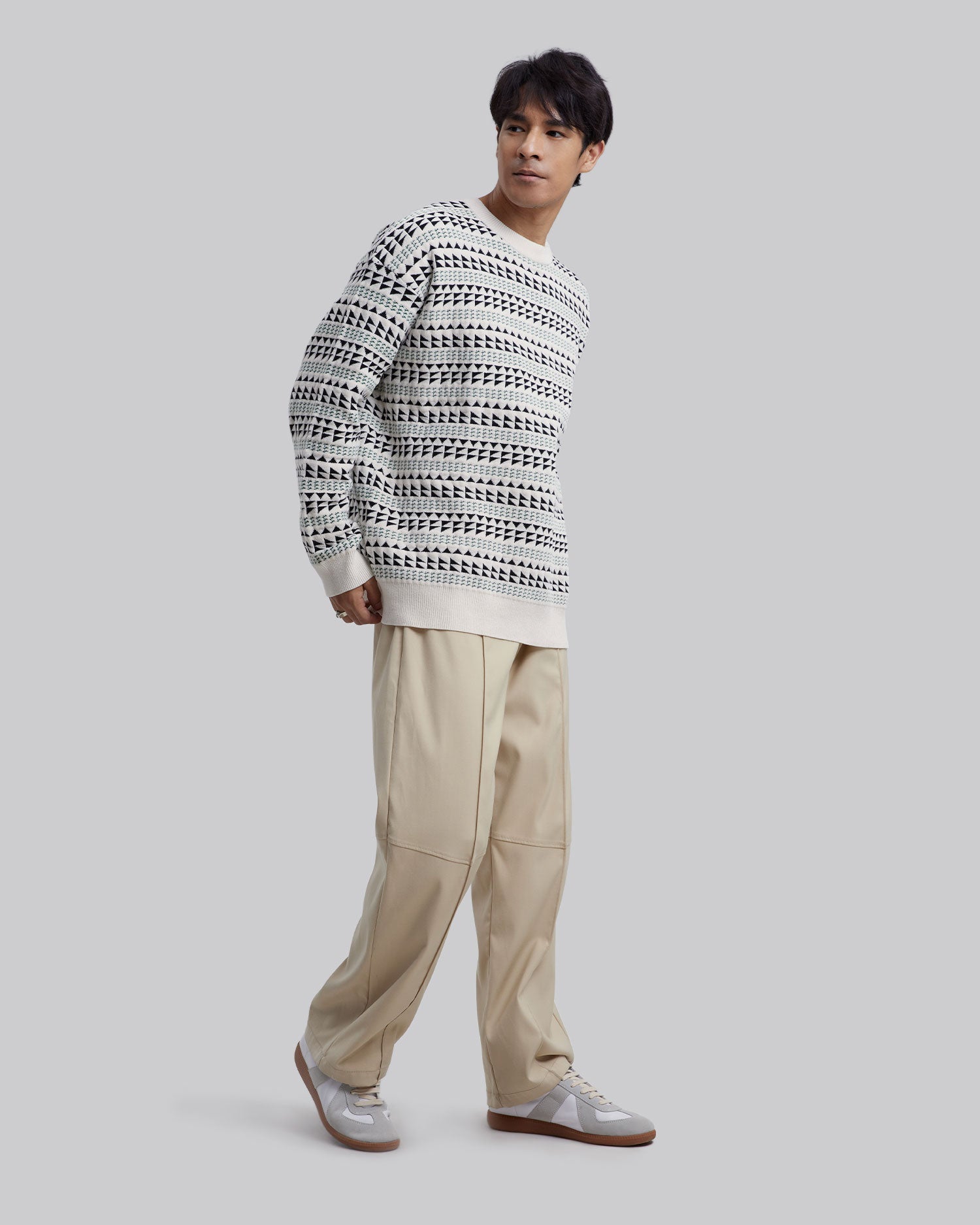 Triangle Pattern Ribbed Sweater - Multi-Colored, XL image