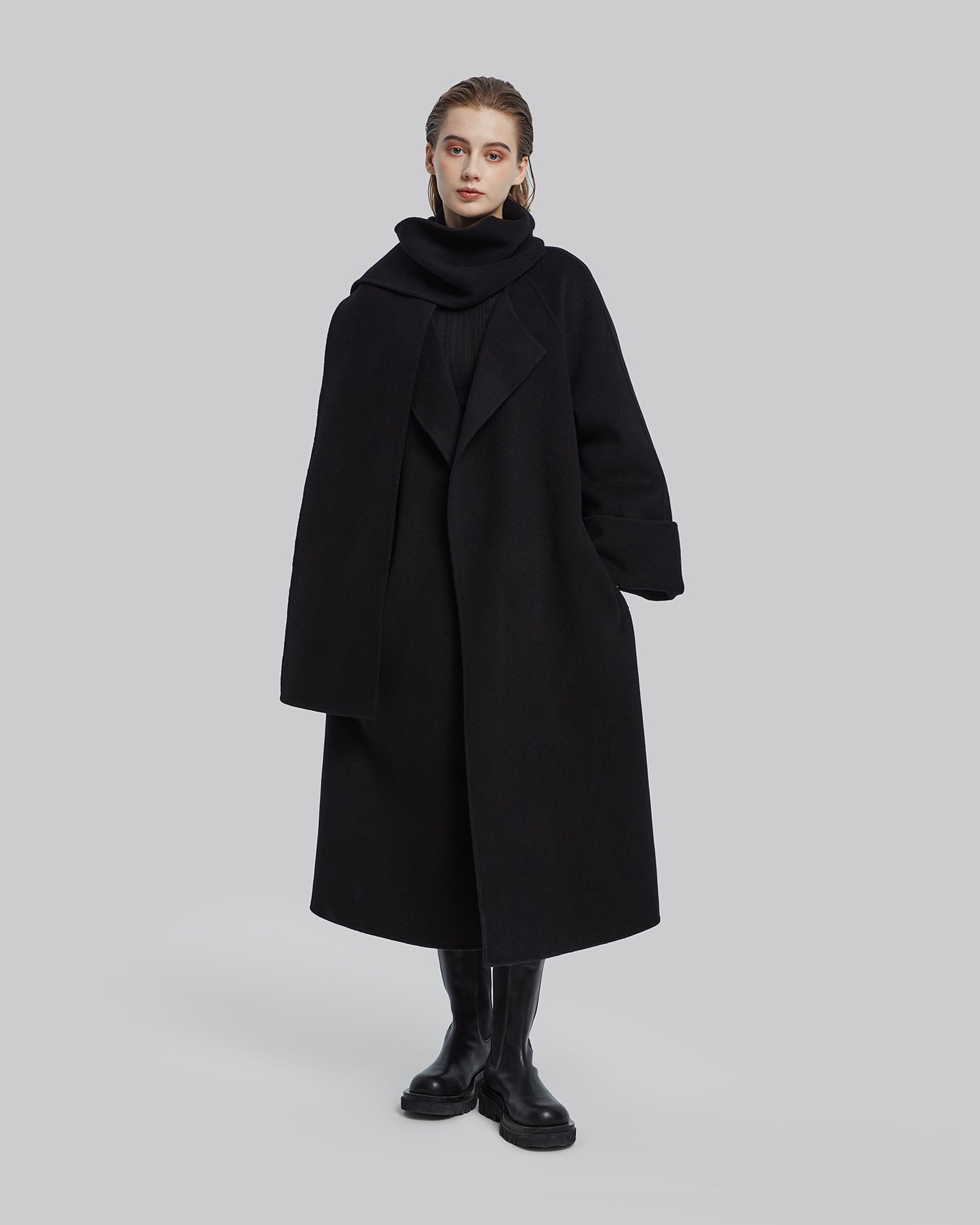 Wide Sleeves Cashmere Wrap Coat - Black, M image