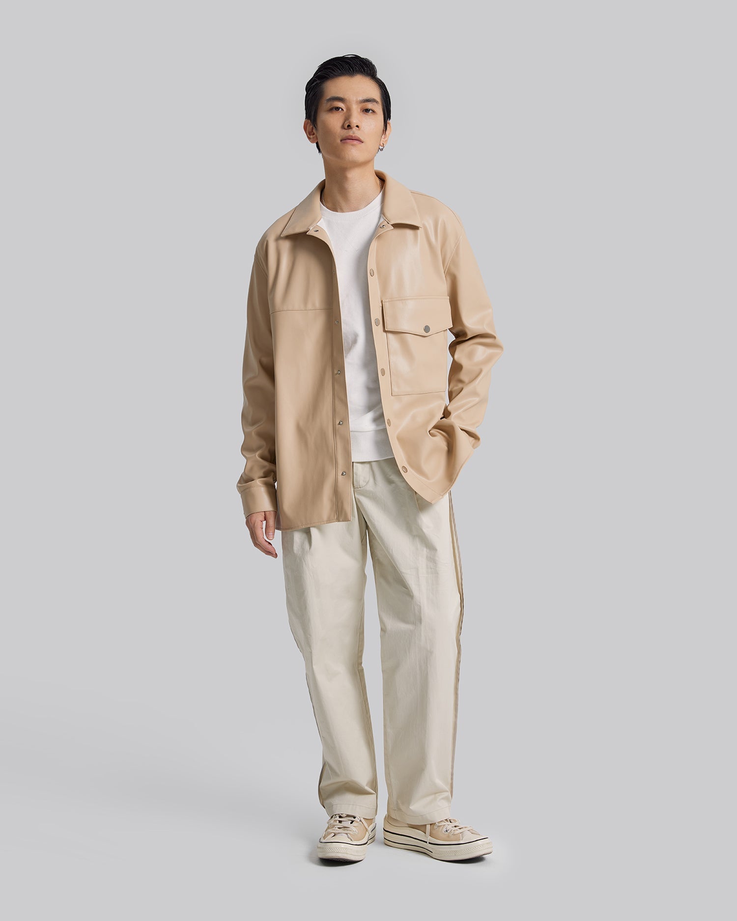 Pristine Faux-Leather Outer-Shirt - Sugar Cookie, S image