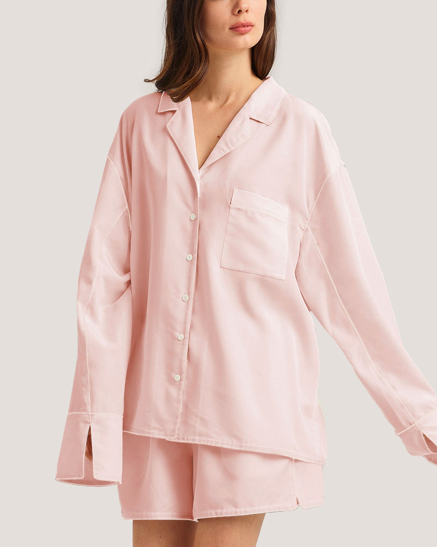 Classic Buttoned Pocket Front PJ Top - Pink, S image