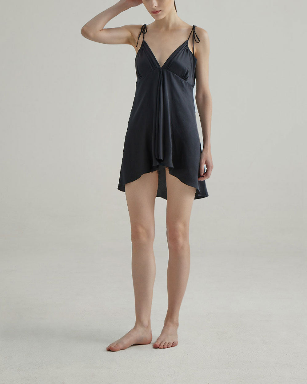 Lace Hollow Silk Dress - Midnight Black, M image